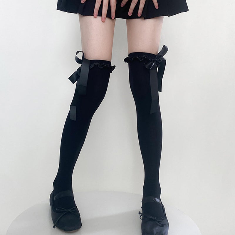 Ninejuize Thigh High Stockings with Bow, Santa Accessory Y2K Fishnet Socks with Lace Brim Lingerie Tights for Women - Image 2